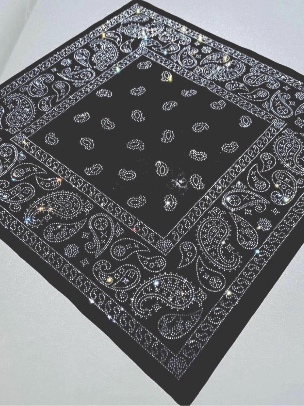 Black Paisley Rhinestone Bandana Scarf